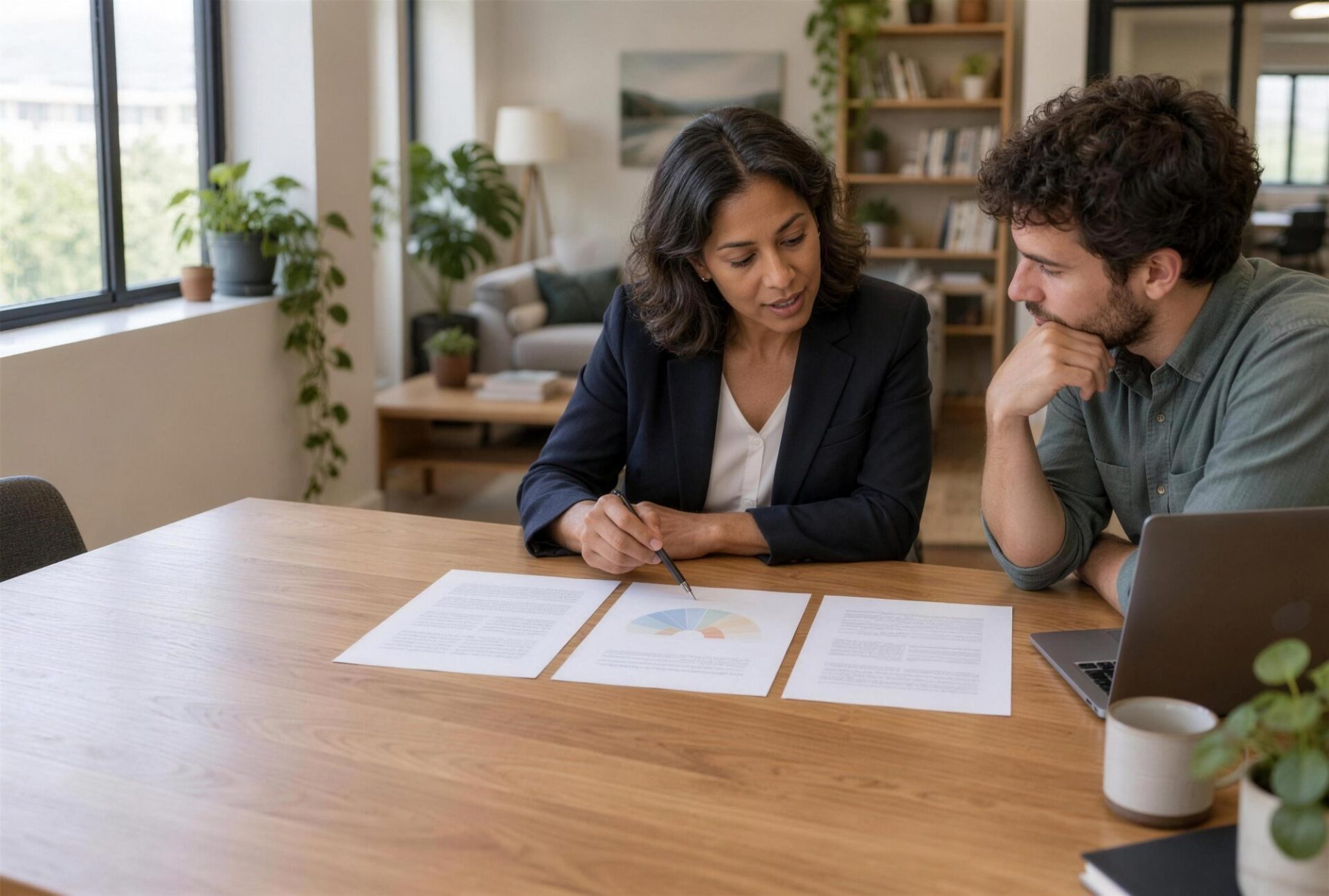 Une DRH et un manager comparent trois dossiers de candidats