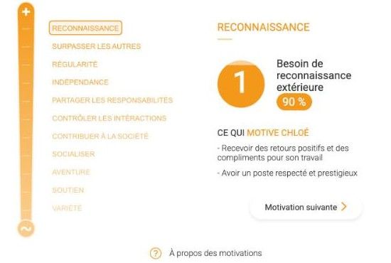 Motivations d’un profil de démonstration dans TalenToBe Manager