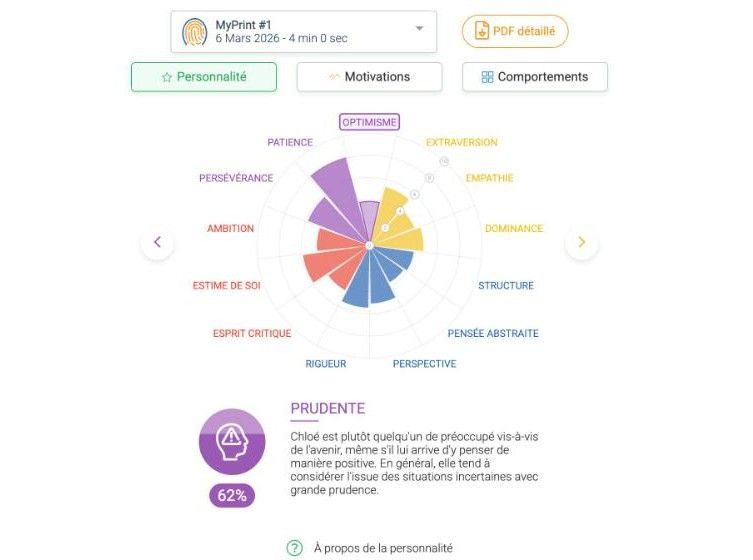 Personnalité d’un profil de démonstration dans TalenToBe Manager