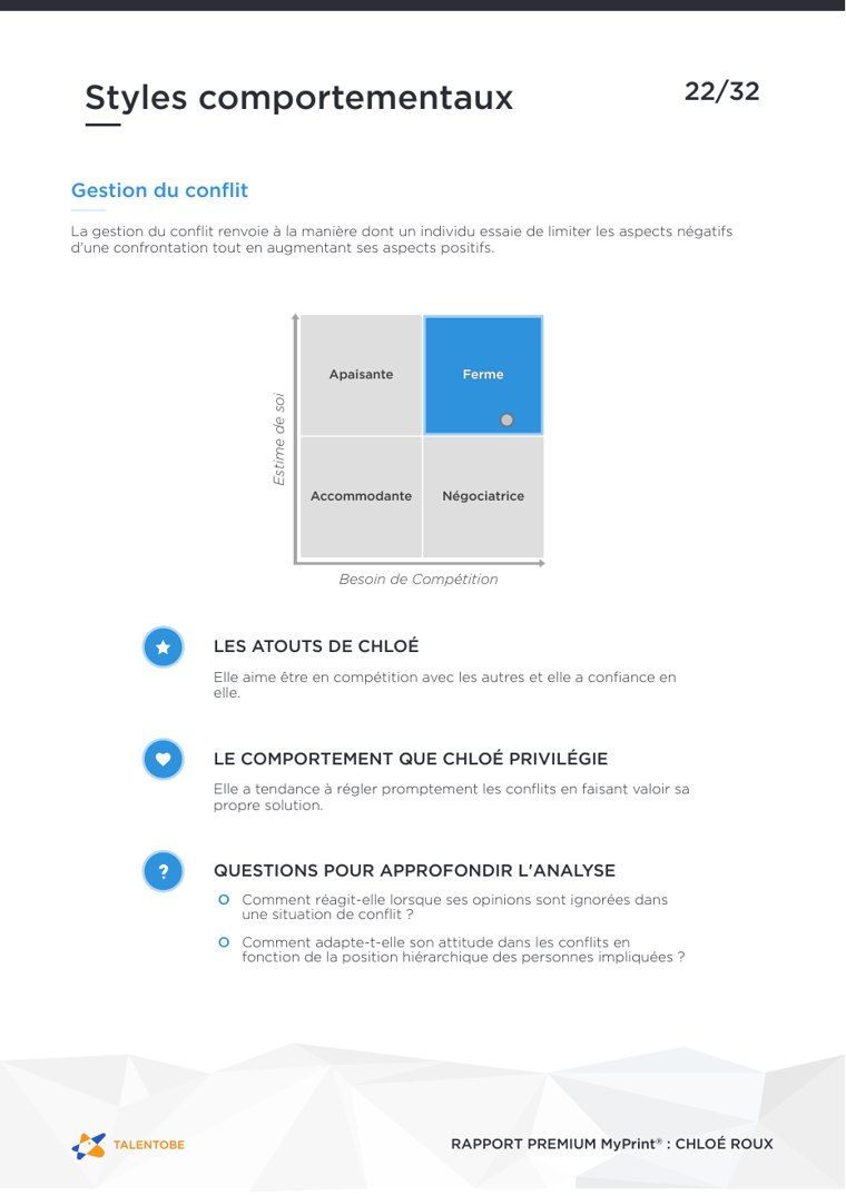 Page du rapport Premium sur la gestion du conflit
