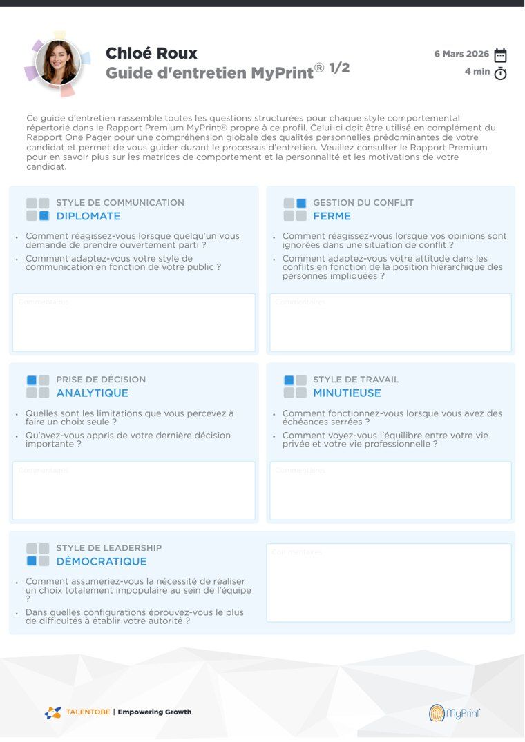 Guide d’entretien d’un profil de démonstration